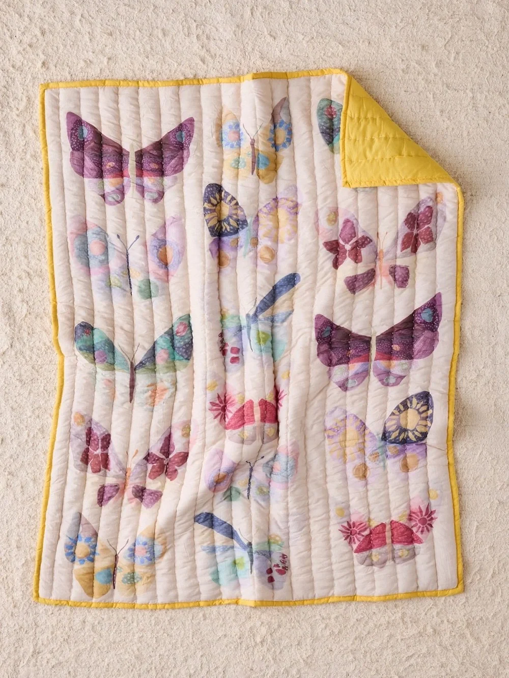 Urban Outfitters Yellow-Trim Butterfly Quilt Throw
